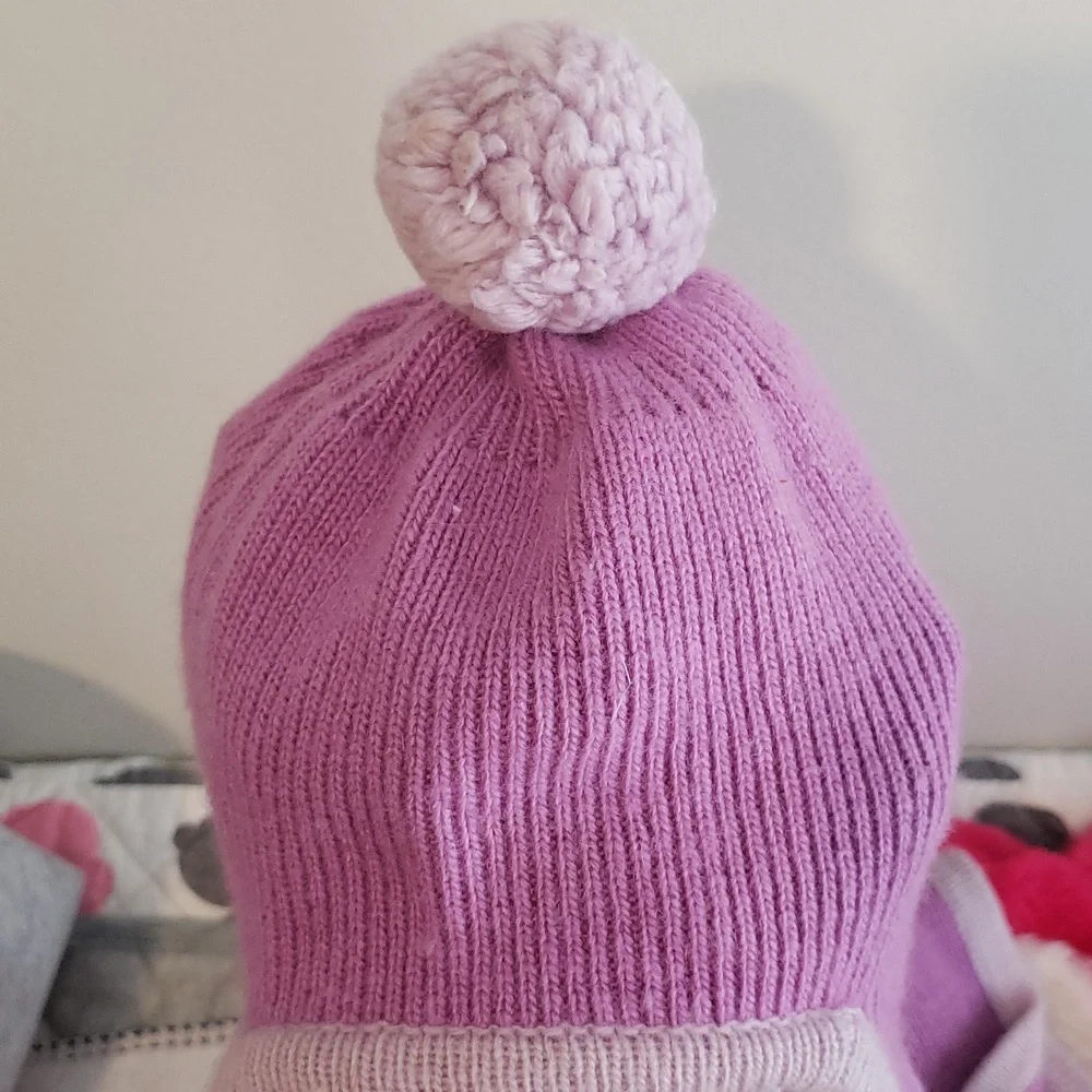 Purple toboggan Eden & Esme hat beanie 9-12m Long Tails